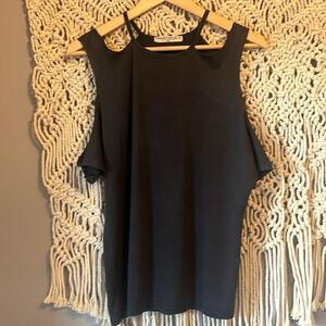 Project Social T Gray Cold Shoulder Linen Blend Top Shirt